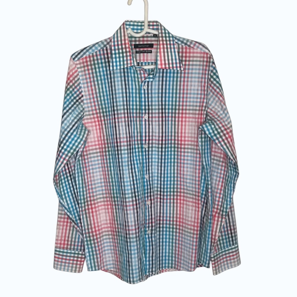 Zen for Men Plaid Button Down Shirt Size M Slim Fit